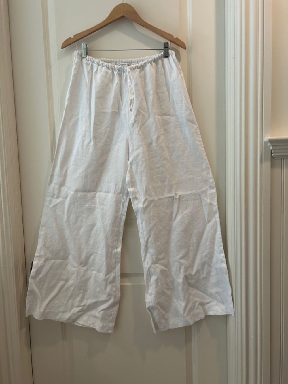 Anthropologie Faithfull The Brand 100% Linen Wide Leg Drawstring PullOn Pants L